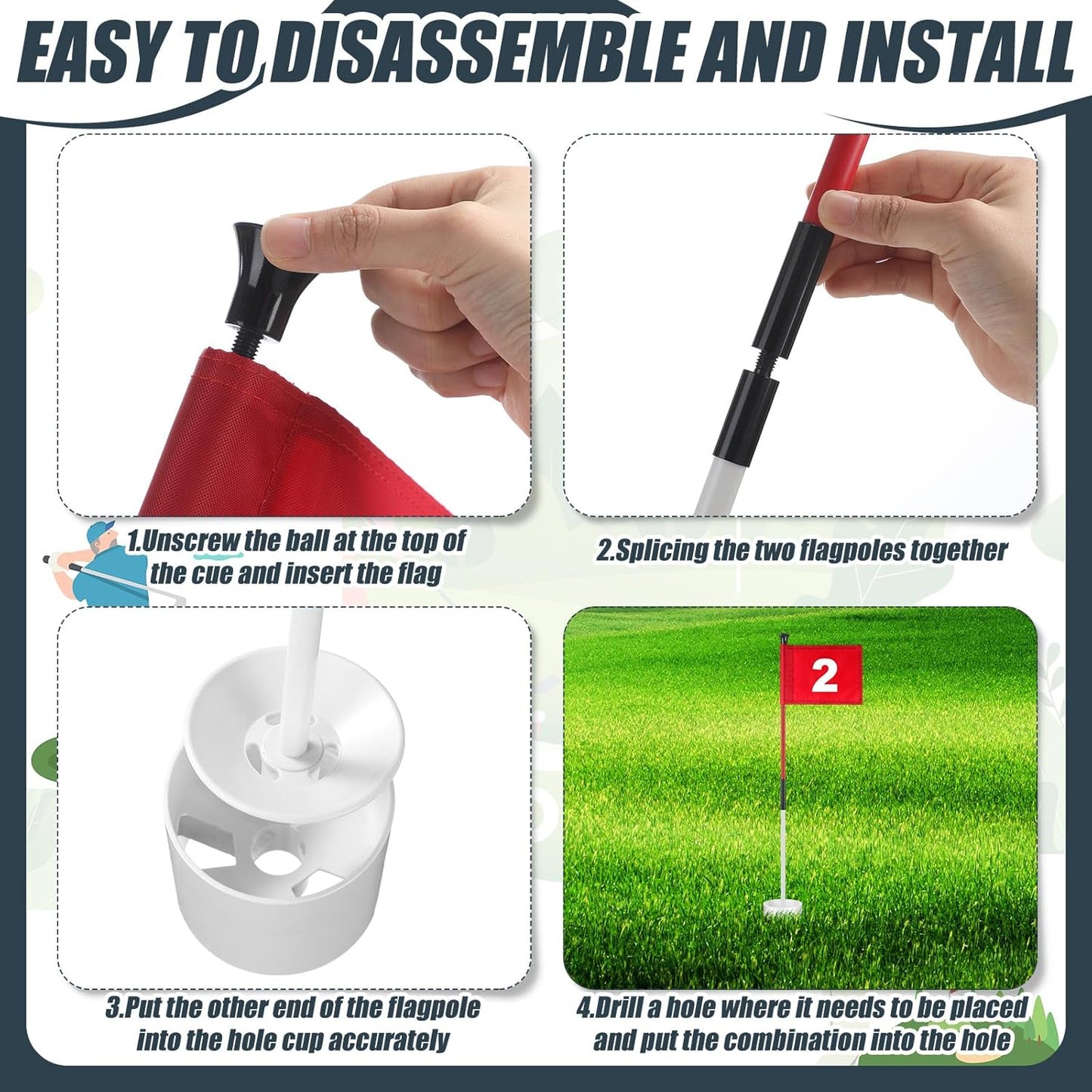 Lenwen 6 Set Golf Flagstick Golf Pin Flag Hole Cup Set Putting Green Flag and Poles Nylon Practice Portable 2 Section Design Putting Green Gifts for Yard Backyard Garden Driving Range