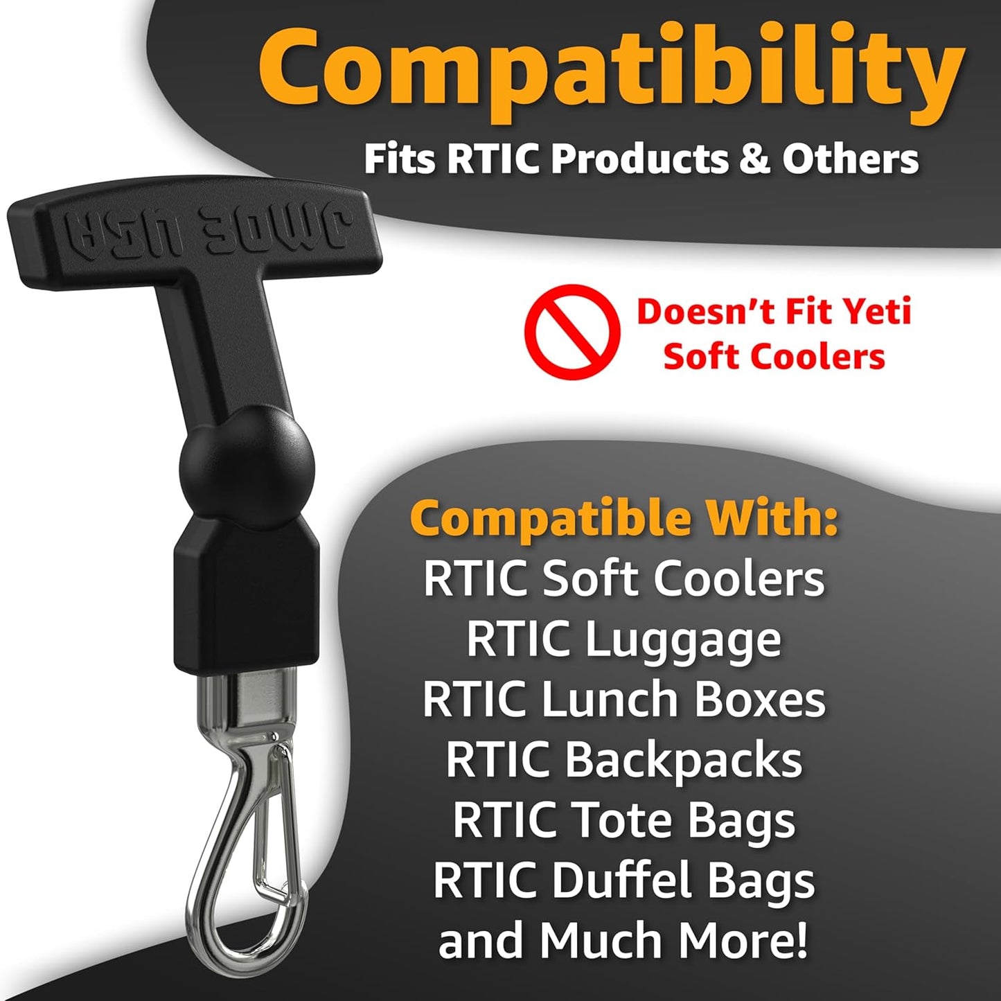 Jmoe USA Clippable Replacement T-Latch Zipper Pulls | Compatible with RTIC and Other Soft Coolers, Day Coolers, Backpack, and More | Made of Tough Rigid Plastic and Metal | 2-Pack | Universal Design