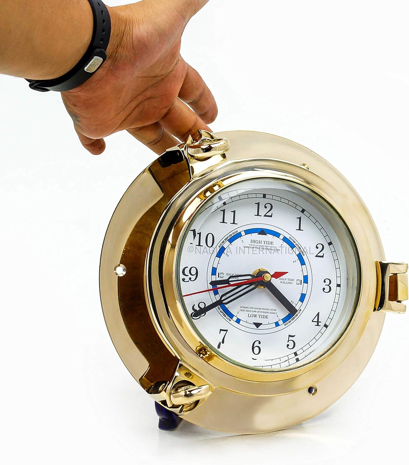 Nagina International 9" Solid Brass Porthole Time and Tide Clock