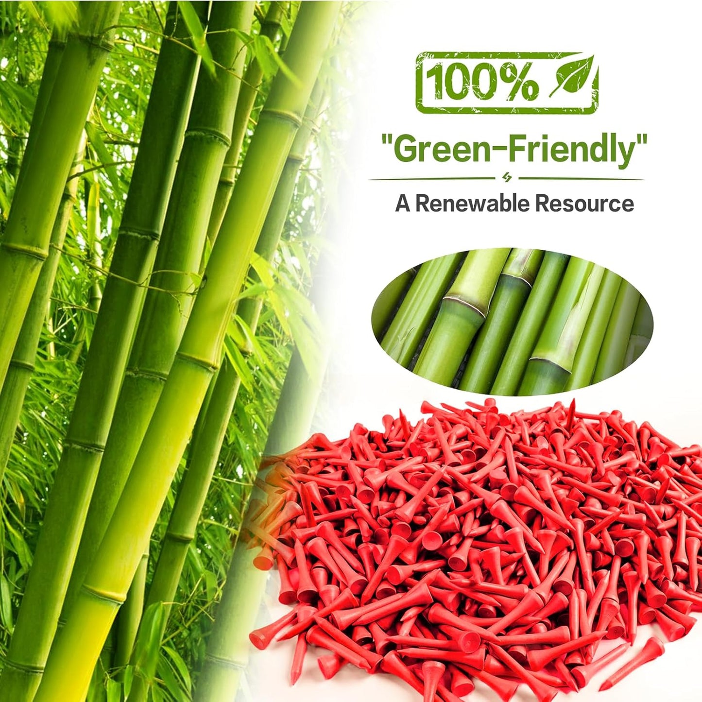 FINGER TEN Bamboo Golf Tees Wood 1 1/2 2 3/4 3 1/4 Inch Wooden Short Long Tee Color Bulk 250/500/1000/2000 Count for Men Women Kids in Red Pink USA Flag