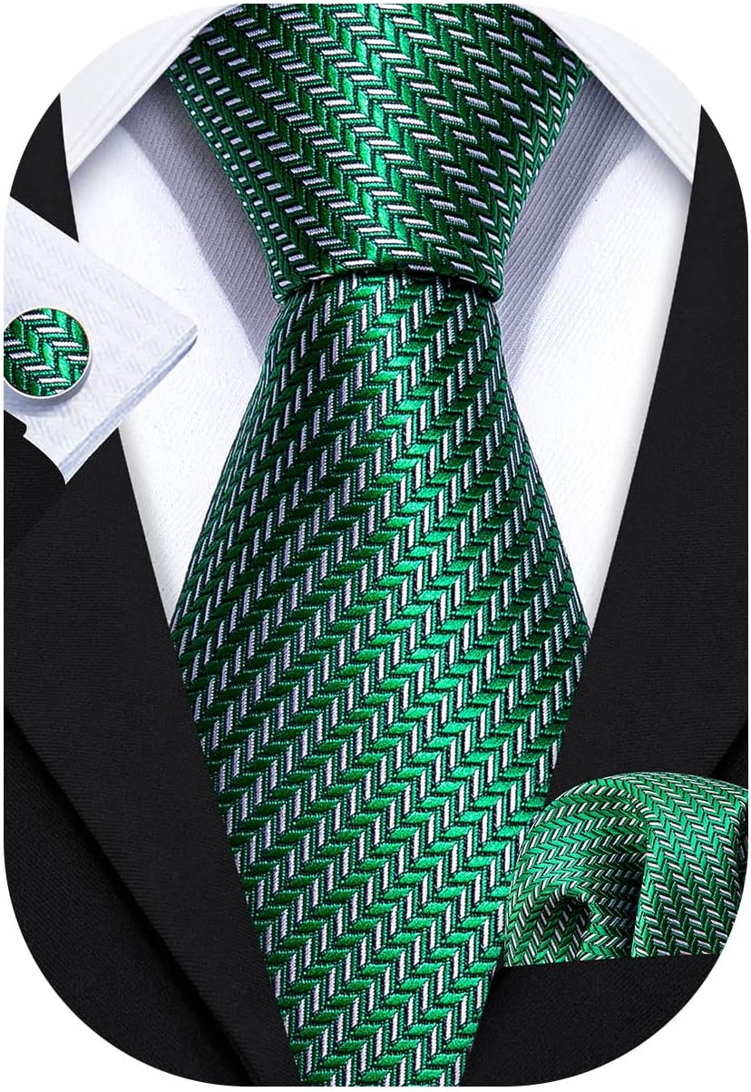 Barry.Wang Designer Classic Ties for Men Set Formal Pocket Square Cufflink Check Plaid