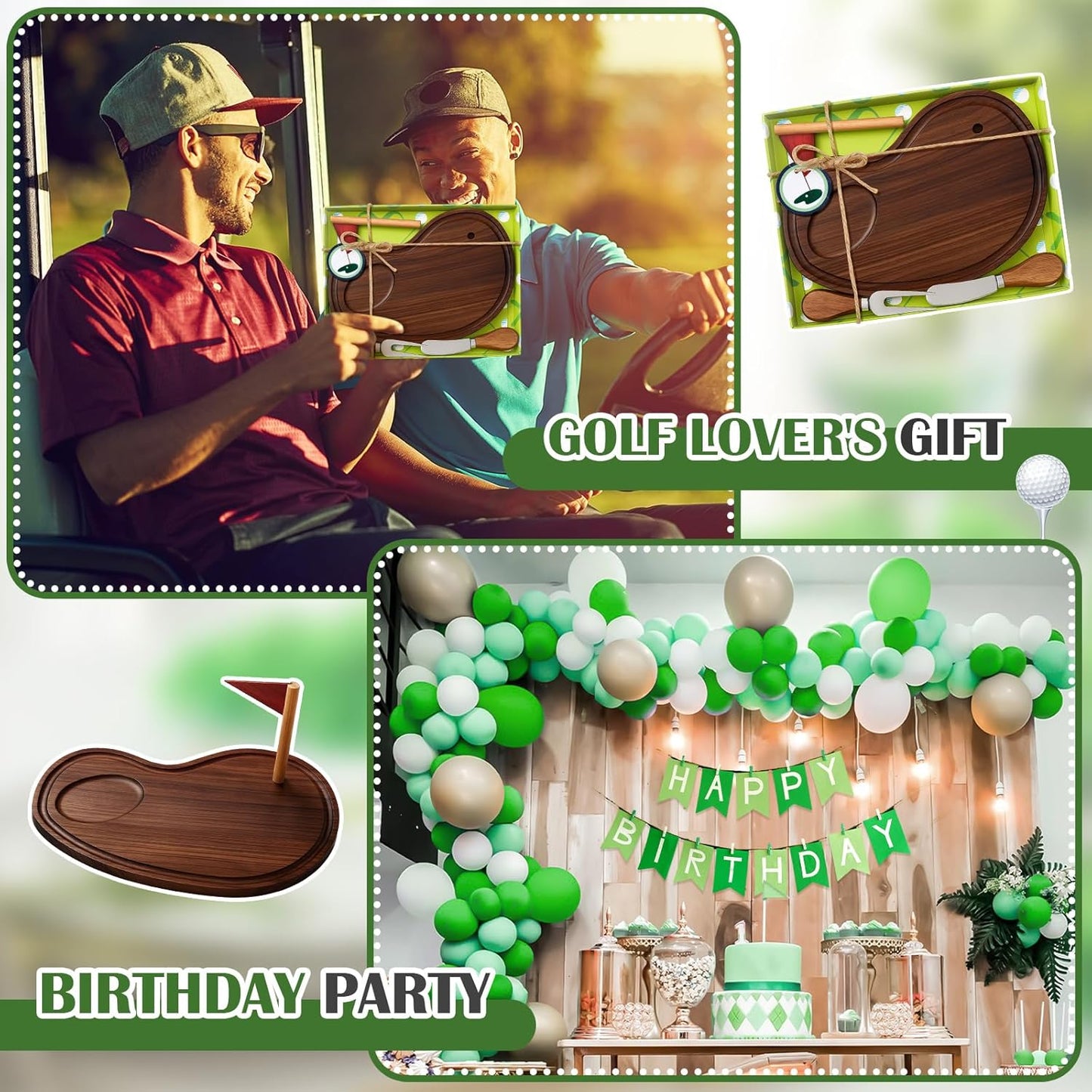 Golf Cheese Board Gift Set Party Favor Prizes Charcuterie Wood Board with Knives and Box Father Day Gift for Dad Grandpa Party Tournament Game(9.8" x 7.7", Walnut Color)