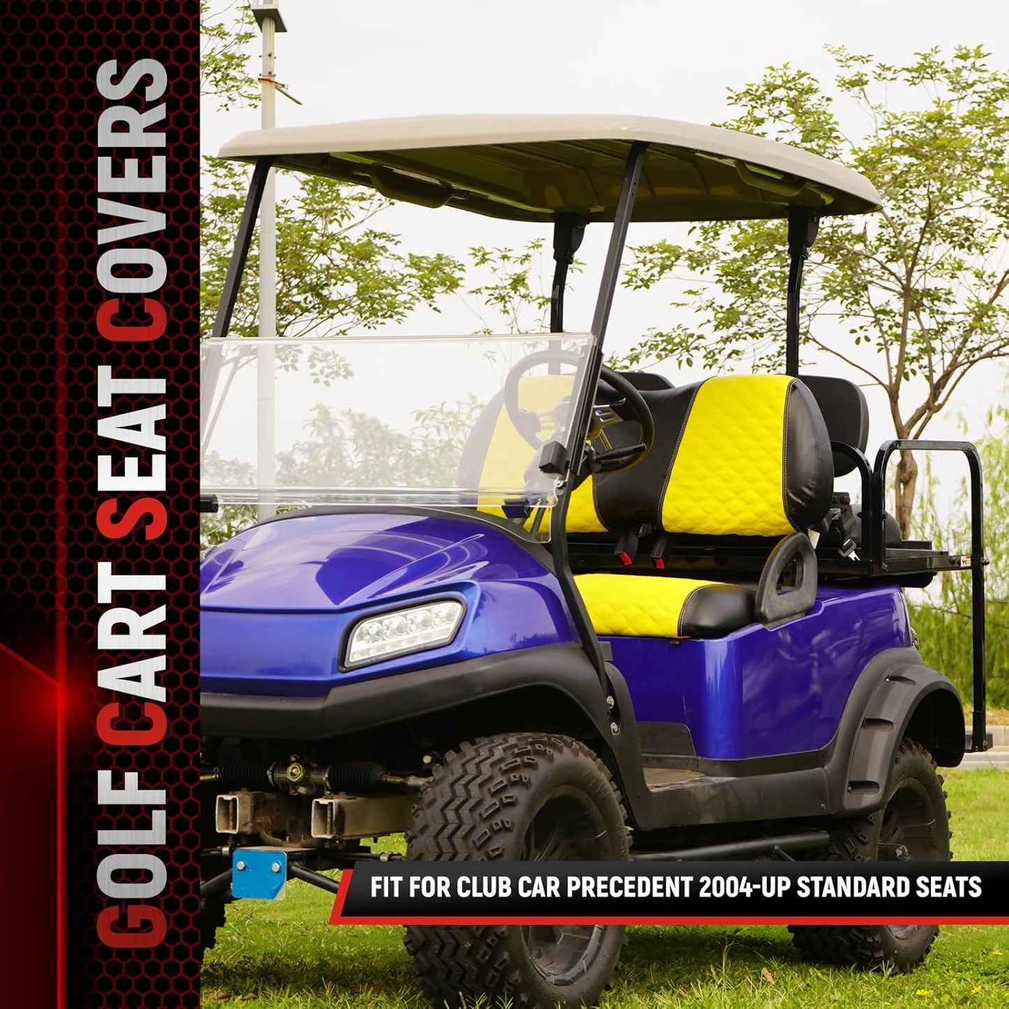 Golf Cart Seat Covers for Club Car Precedent/Onward/Tempo 2004+ Front OEM Universal Seat Cushion, Marine Grade Vinyl Leather Club Car Seat Covers/Easy to Install-Yellow (2PCS)