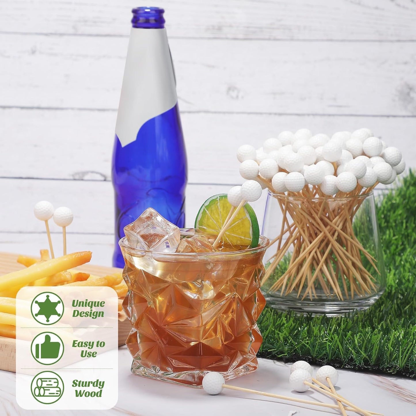 Aodaer 100 Pieces Golf Toothpicks 4.72 Inch Golf Skewers Golf Cocktail Picks Golf Fruit Picks Decorative Toothpicks for Appetizers Cocktail Garnish Sports Party Supplies, White