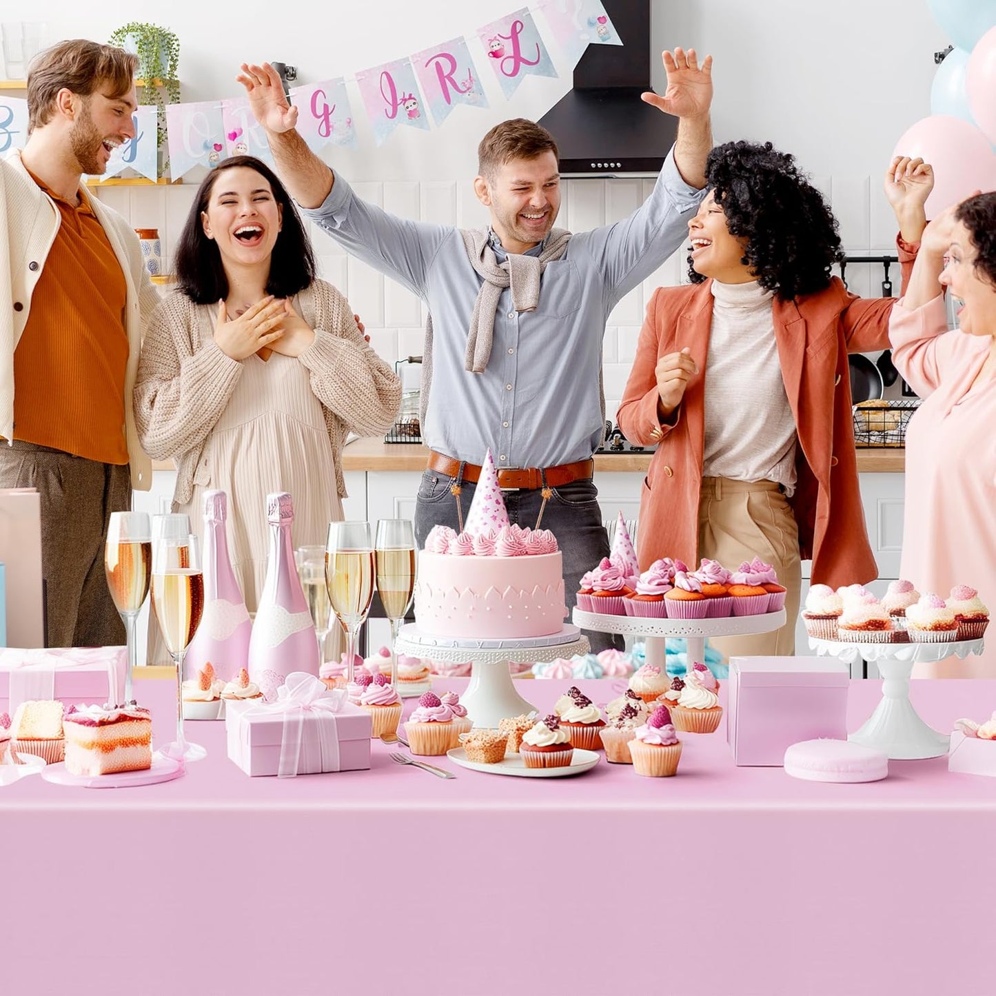 4 Pieces Light Pink & Blue Series Rectangle Tablecloth, 54x72" Solid Color Waterproof & Spillproof Disposable Plastic Table Cover, Durable Party Tablecloth for Dining, Buffet, Picnic, Outdoor Events