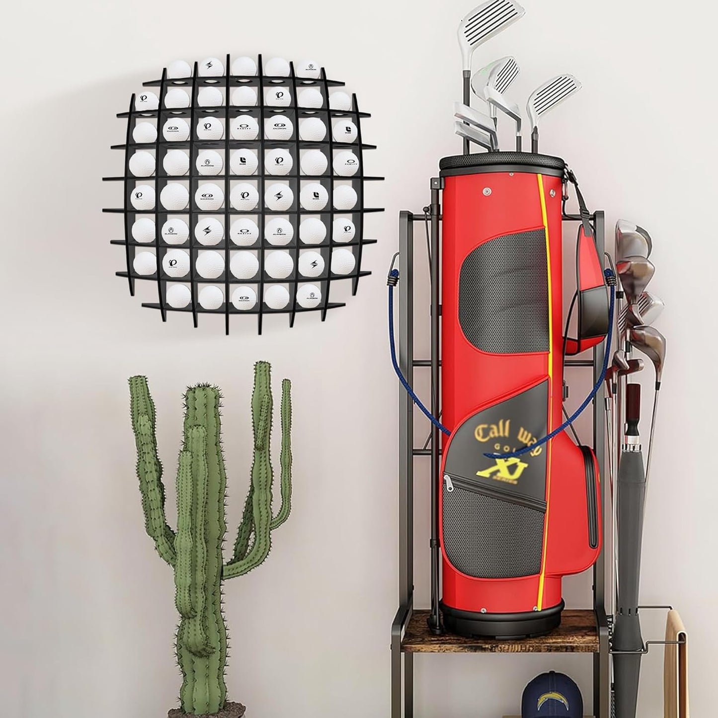 Golf Ball Display up to 52Pcs, Golf Ball Holder Wall Mounted, Golf Ball Rack for Golf Lovers (Black)