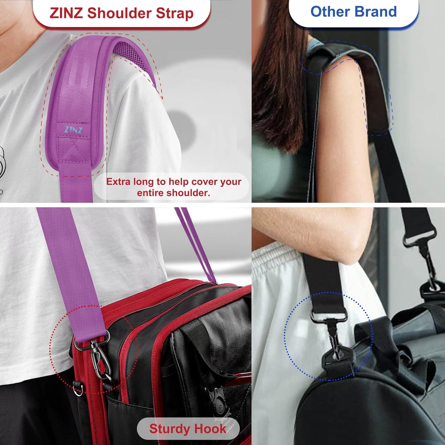 ZINZ 79.5" Universal Strap with Ultra-Thick Fixed Breathable Pad - Adjustable Heavy-Duty Shoulder Strap for Laptop, Crossbody, Luggage, Gym, Camera Bag and More - L01P01
