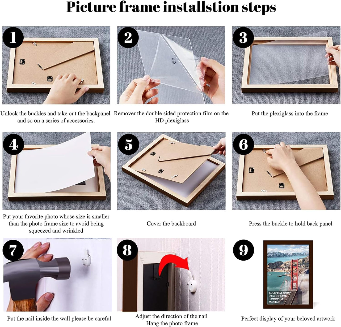 10x14 inch Wood Picture Frames for Wall Hanging,Diamond Painting Frames Rectangle Baby Scan Picture Frame for Family Walls Decoration,Anniversary,Wedding,Christmas,Halloween,Shower,Certificate (Brown)