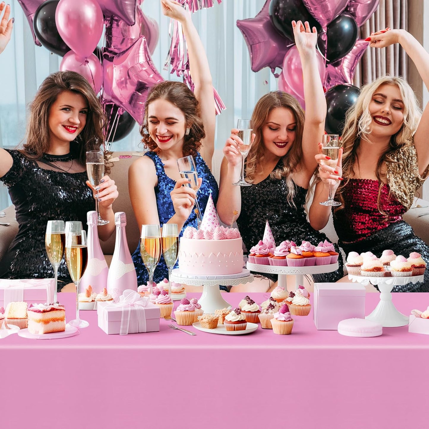 4 Pieces Pink & Green Series Rectangle Tablecloth, 54x72" Solid Color Waterproof & Spillproof Disposable Plastic Table Cover, Durable Party Tablecloth for Dining, Buffet, Picnic, Outdoor Events