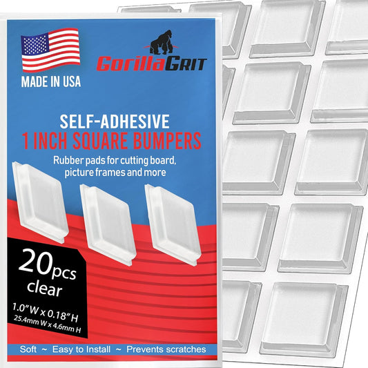 Clear Rubber Bumpers Large - Rubber Feet for Cutting Boards - Glass Table Top Bumpers, Picture Frame Spacers, Self Adhesive Furniture Pads - 1 Inch Square Self Stick Pads - 20 PCs