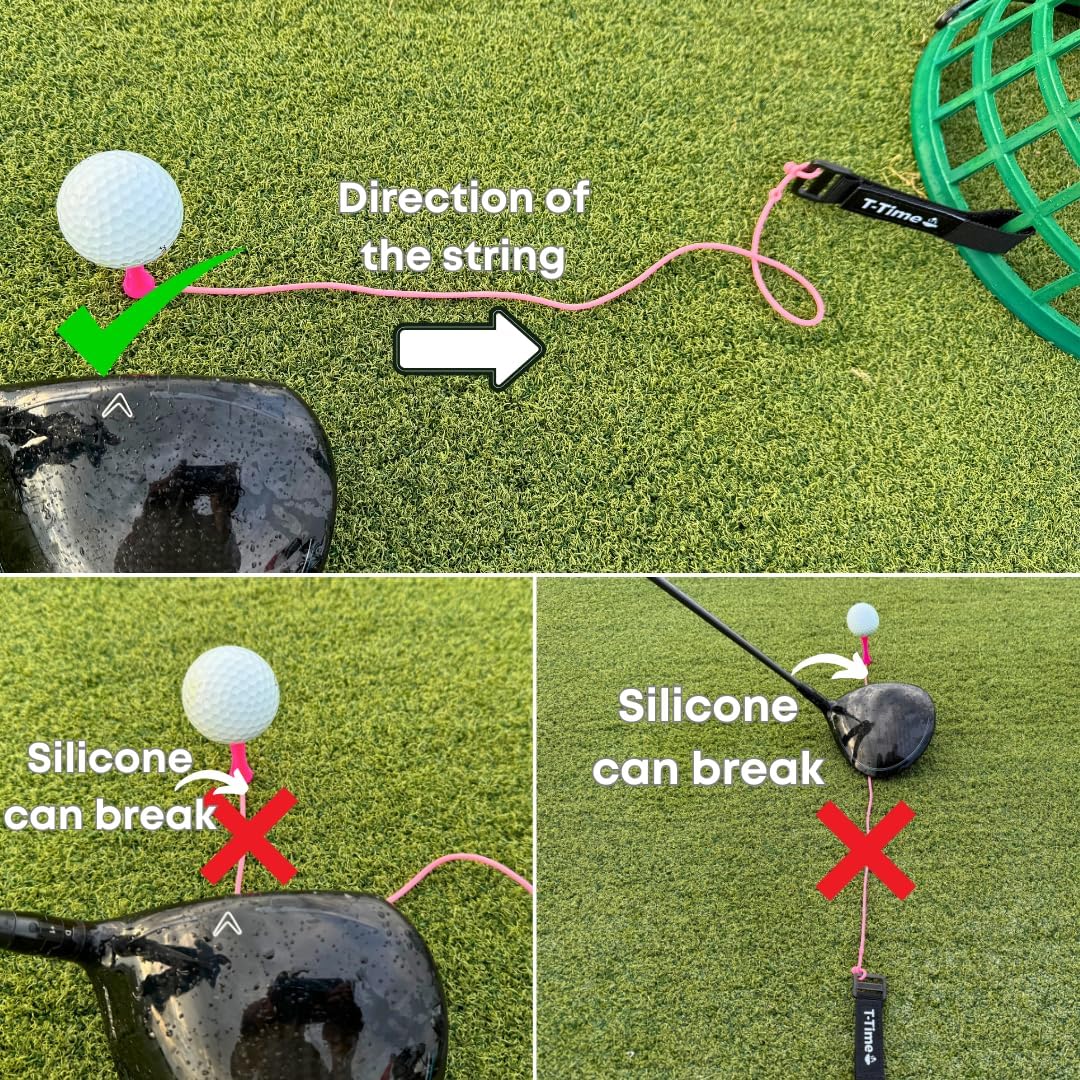 T-Time® Golf Tee Anchor Leash for Driving Range & Simulator Practice, New 2025 Improved Design, Indoor/Outdoor Use.