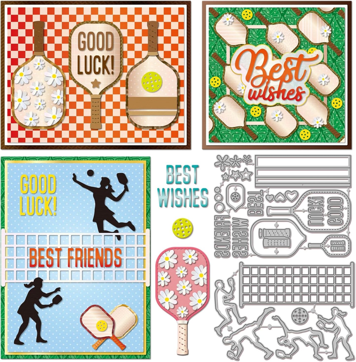 GLOBLELAND Pickleball Sports Cutting Dies for Card Making Best Greetings Die Cuts Men Lady Athletes Metal Die Cut Dies for DIY Scrapbooking Embossing Photo Album Craft Decor