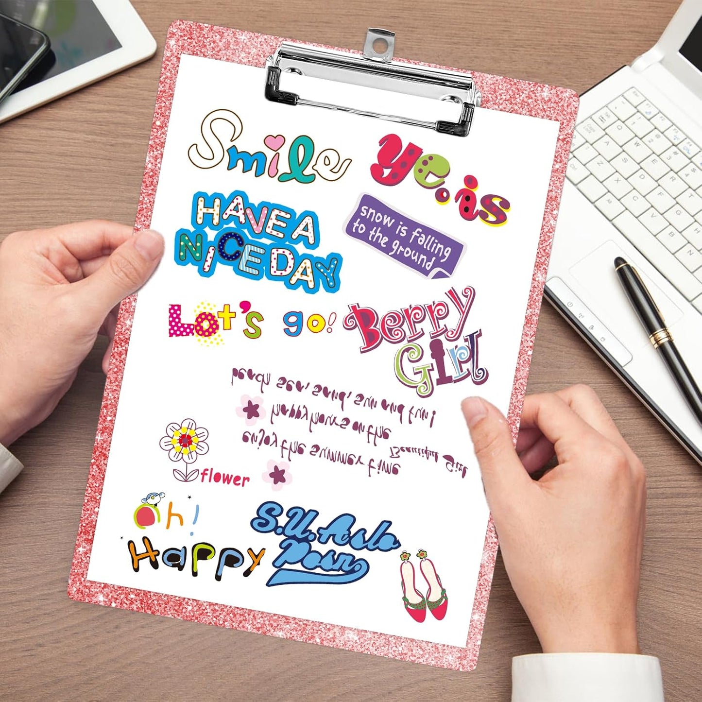 Plastic A4 Clipboards, Cute Fashion Clipboard Decorative, 12.2" x 8.7" Standard A4 Size Clipboards, Plastic Acrylic Clipboard for Teacher, Social Worker, Students,Women, Office Supplies (Flash Pink)