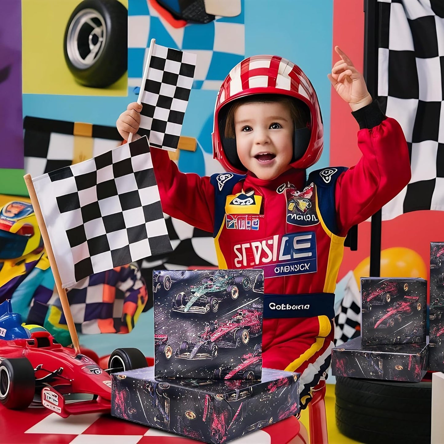 Altarho Race Car Wrapping Paper Roll for Kids Boys - Racing Car Design Birthday Gift Wrap Sheets for Holidays, Birthdays, Babay Shower and Christmas Total 28.5sq.ft