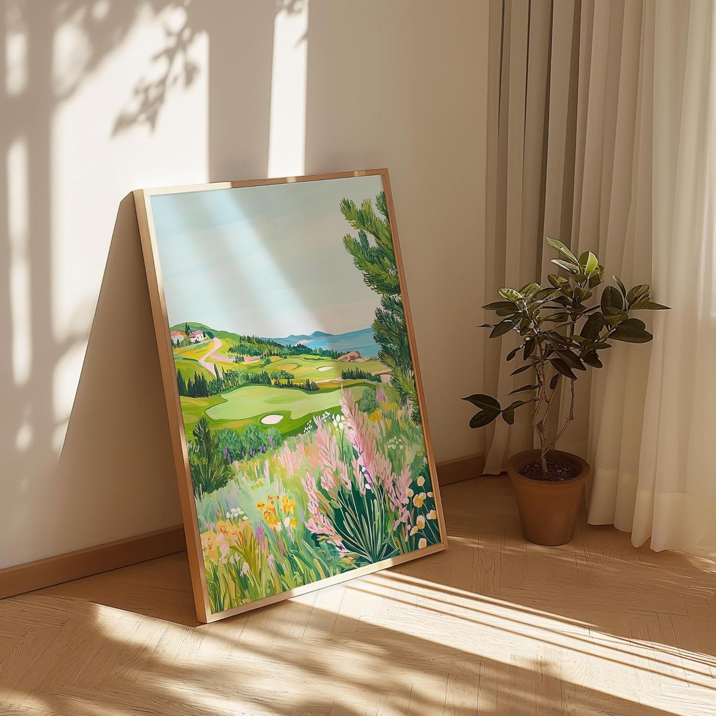 Golf Course Floral Pastel Art Print Posters - Premium Giclee Fine Art Prints - Golf Course Home Decor Posters, Golfer Art Prints for Home and Office Decor - Vintage Aesthetic, Ready to Frame