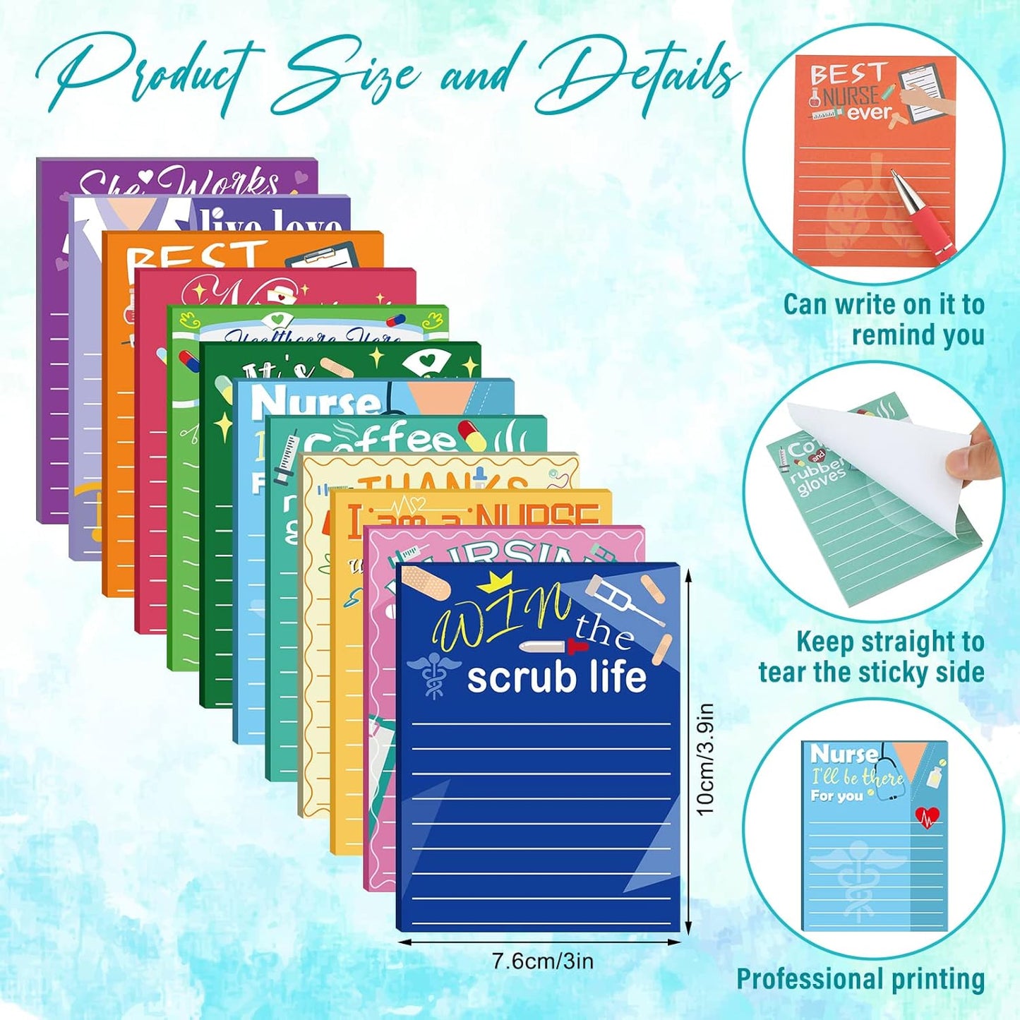 Geyee 24 Pcs Nurse Sticky Notes with Funny Pens Fun Notepads for Adults Coworkers Nurse 3 x 4 Inch to Do List Notepads with Sayings Pen for Lab Week Gifts Teacher Office Supplies