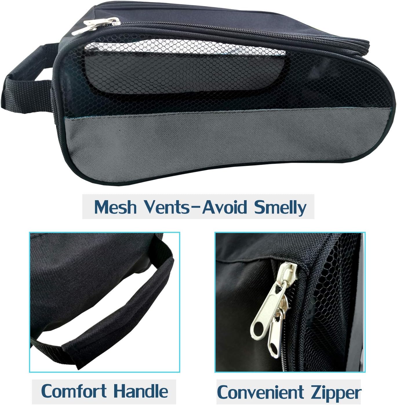 Golf Shoe Bag, Gray Golf Shoes Bags Men/Women Outdoor Zippered Carrier Bags with Ventilation Sport Shoes Bag Travel Shoe Bags (Grey)