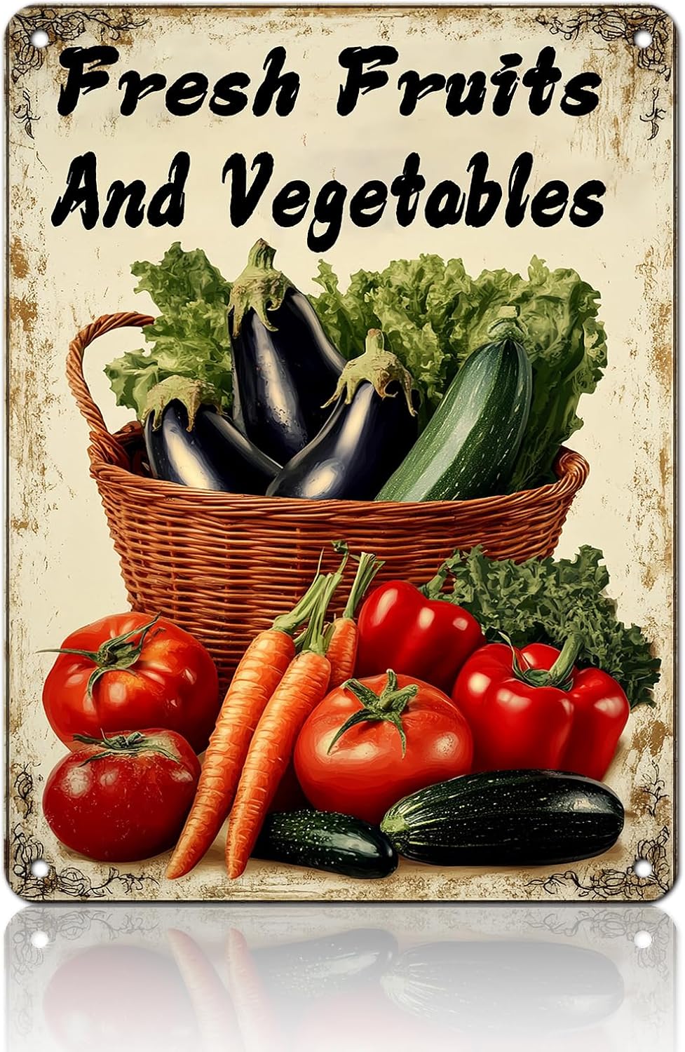Fresh Fruits and Vegetables Tin Sign Funny Vegetables Farm Plaque Retro Home Kitchen Wall Decor 12x16 Inch