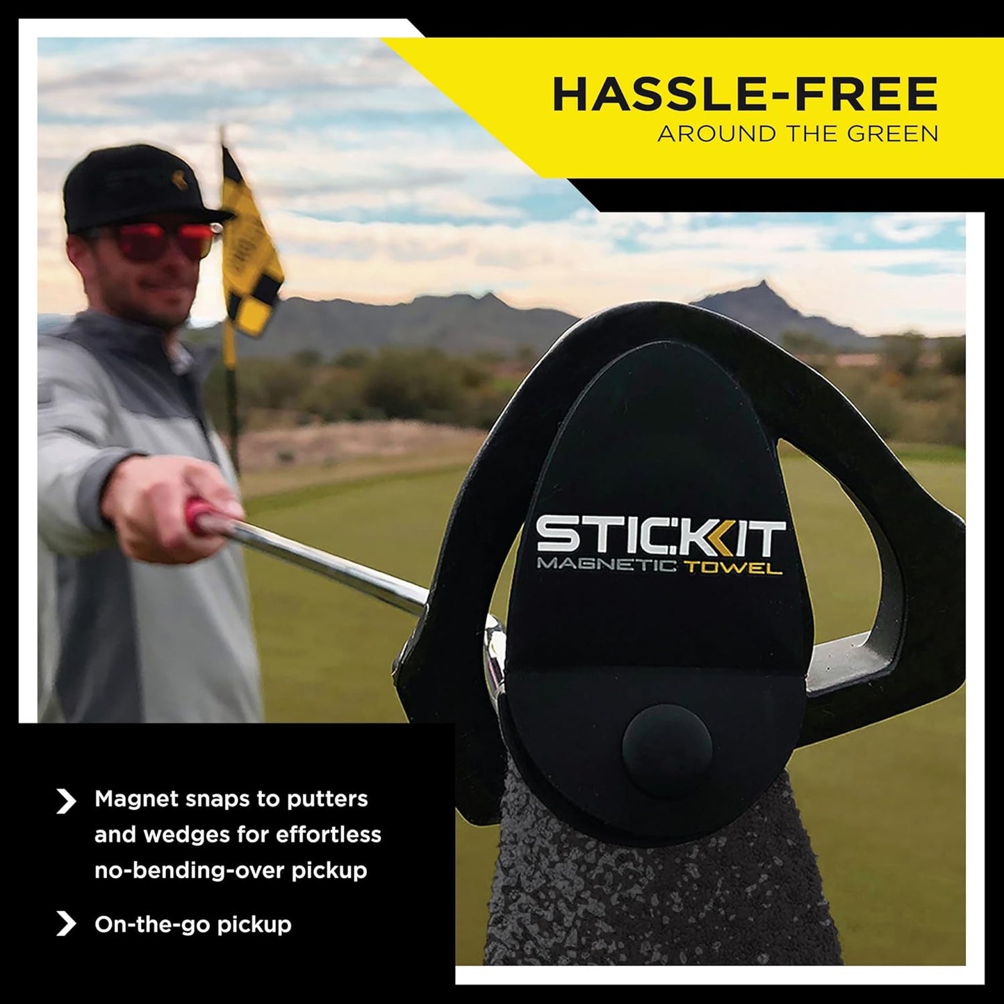 STICKIT Magnetic Golf Towel, Premium 29" Microfiber with Deep Waffle Pockets, Industrial Strength Magnet for Secure Hold to Golf Carts & Clubs, Ultra-Absorbent, Fast-Drying, Easy-Clean Design