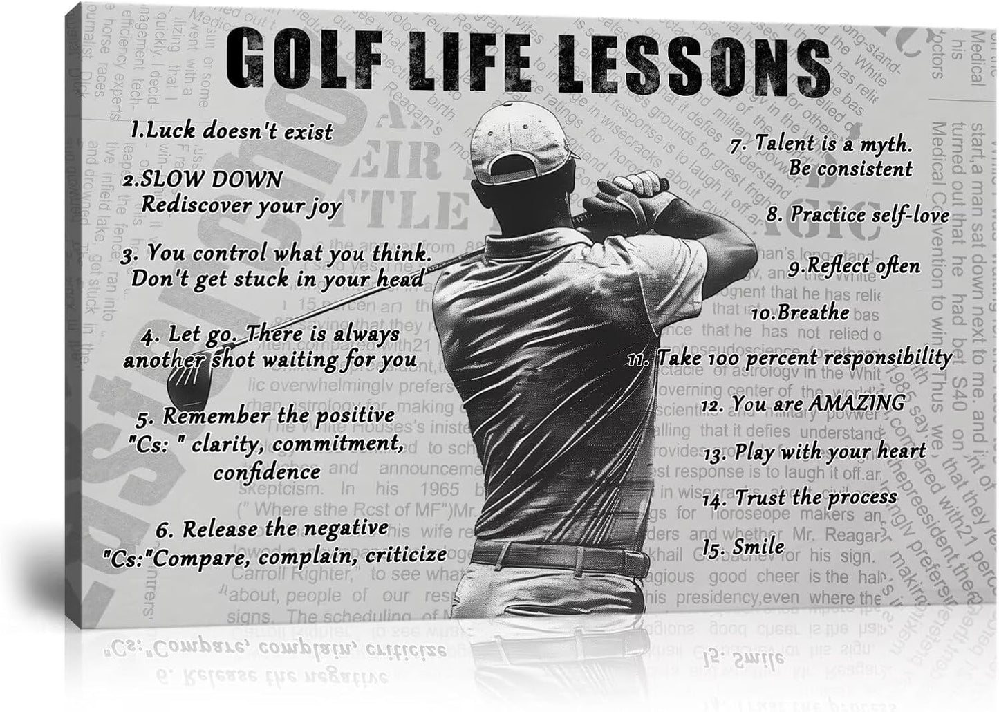 Golf Sports Wall Art Golf Life Lessons Wall Decor Golf Sign Retro Poster Boy Men Room Motivational Decorations Canvas Print Painting Artwork for Living Room Home Decorations Framed (18 x 24 inch)