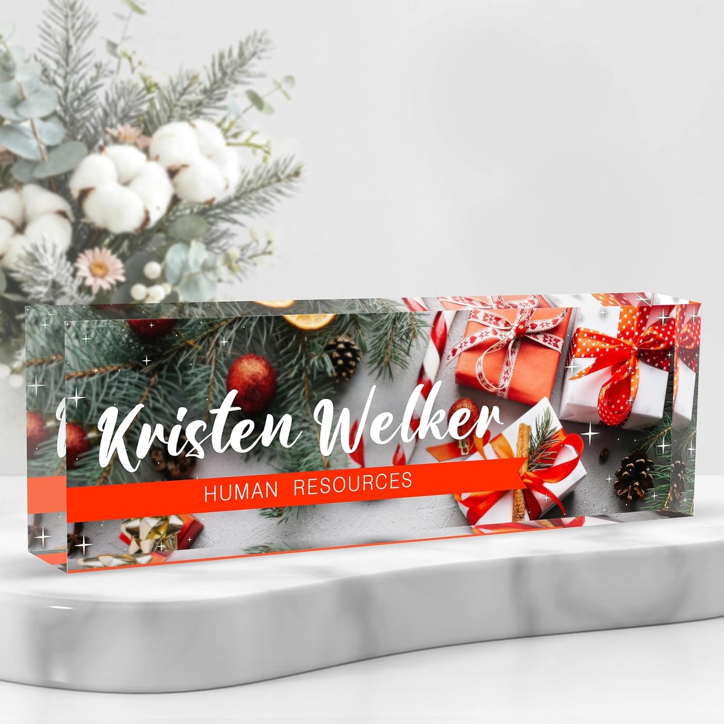 Personalized Name Plate for Desk Custom Acrylic Desk Name Plate Custom Employee Appreciation Gifts Office Gifts for Women, Men, Boss, Coworkers, Teacher, Nurse (Christmas Gift Box)