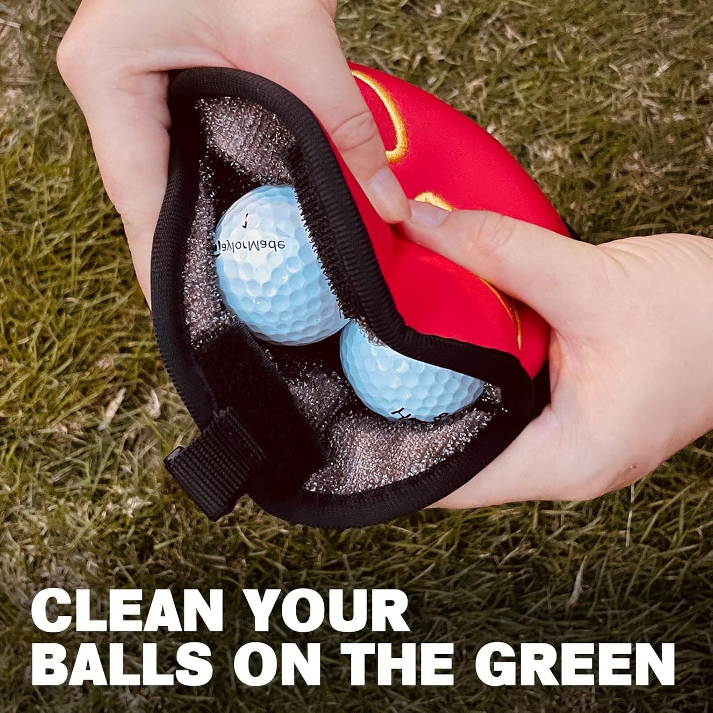 Golf Club Cleaner & Ball Cleaning Bag,Original Three-Layer Fabric Waterproof Technology,Golfer's Ultimate Green Clean Scrub Equipment Accessories,Removable Clips to Support Machine Washing