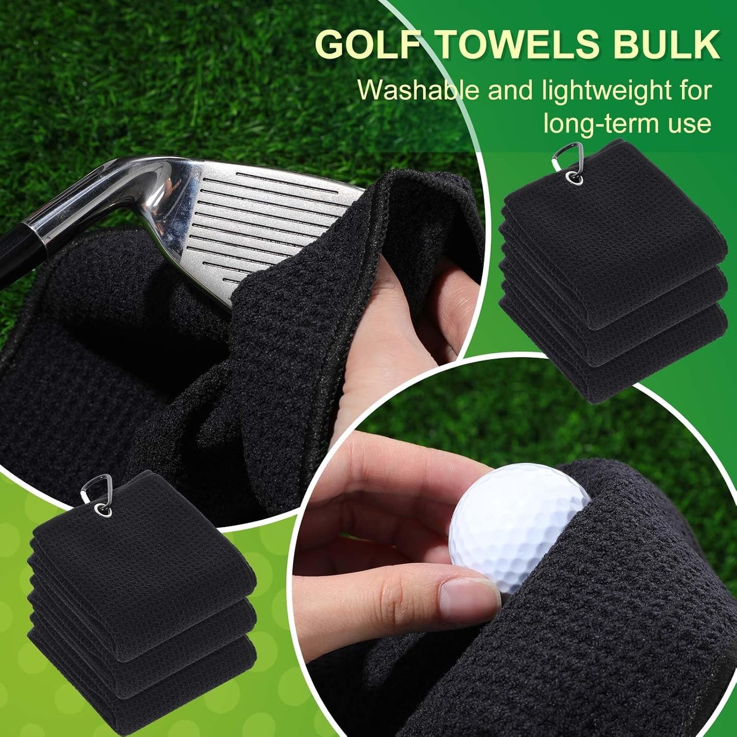 Batiyeer Golf Towels Bulk for Bags 16'' x 24'' Microfiber Waffle Pattern Golf Towels Trifold with Clip for Hiking,Tournament, Yoga