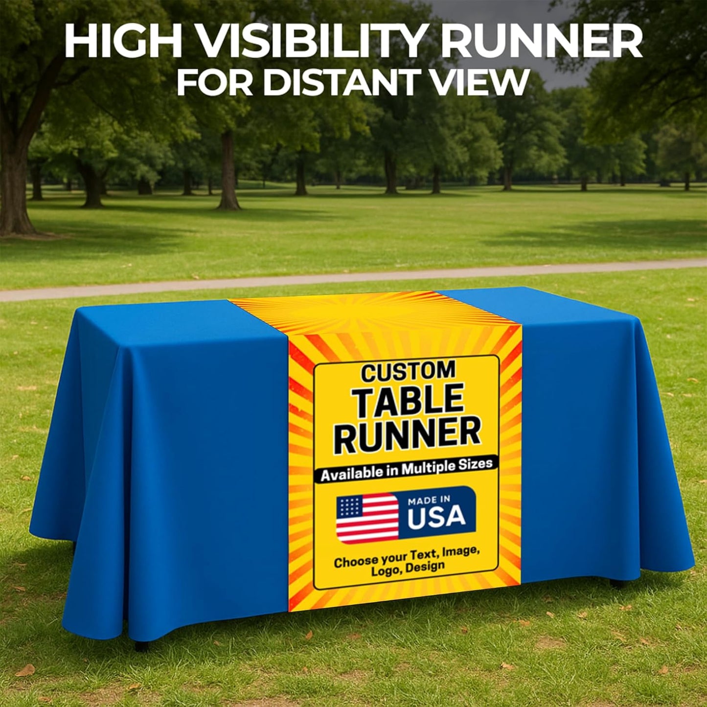 DreamController Custom Table Runner 12"x72" to 36"x72" with Business Logo, Image or Text | Personalized Table Runner for Trade Shows, Events, Birthday, Wedding | Made in USA | Fast delivery | HD Print