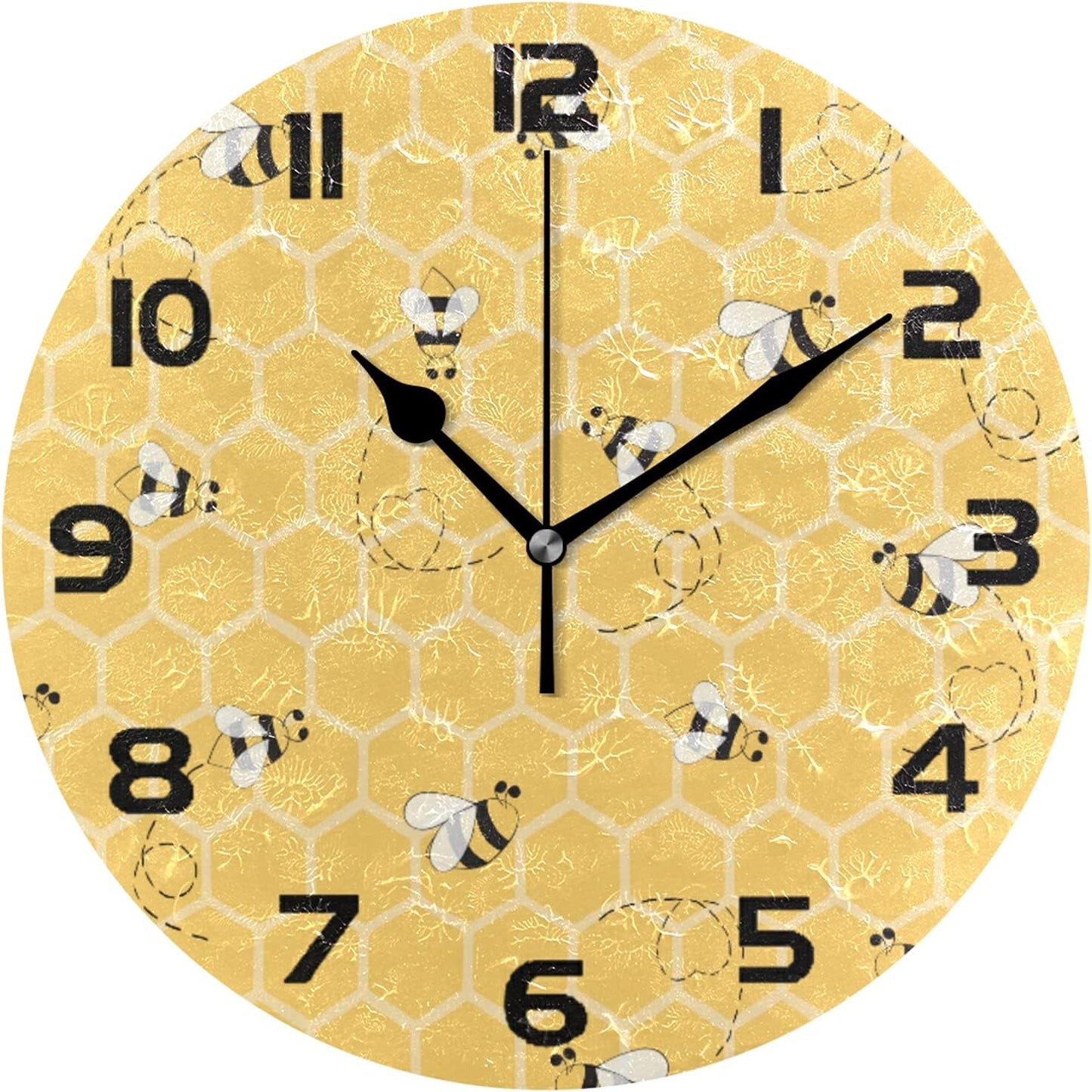 Animal Bee Honeycomb Wall Clock Silent Non-Ticking,Yellow Honeybee 9.5 Inch Round Wall Clock Battery Operated Bee Clock Decor for Home Wall Bathroom Kitchen Bedroom Living Room Office Classroom Patio