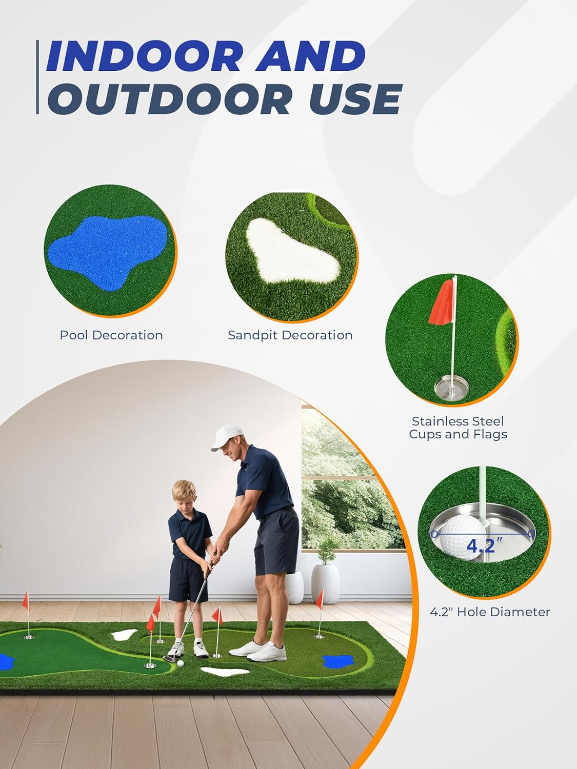 Golf Putting Green, Professional Grade Large Golfing Putting Mats with Sand Pit and Water Hazard for Indoor Outdoor