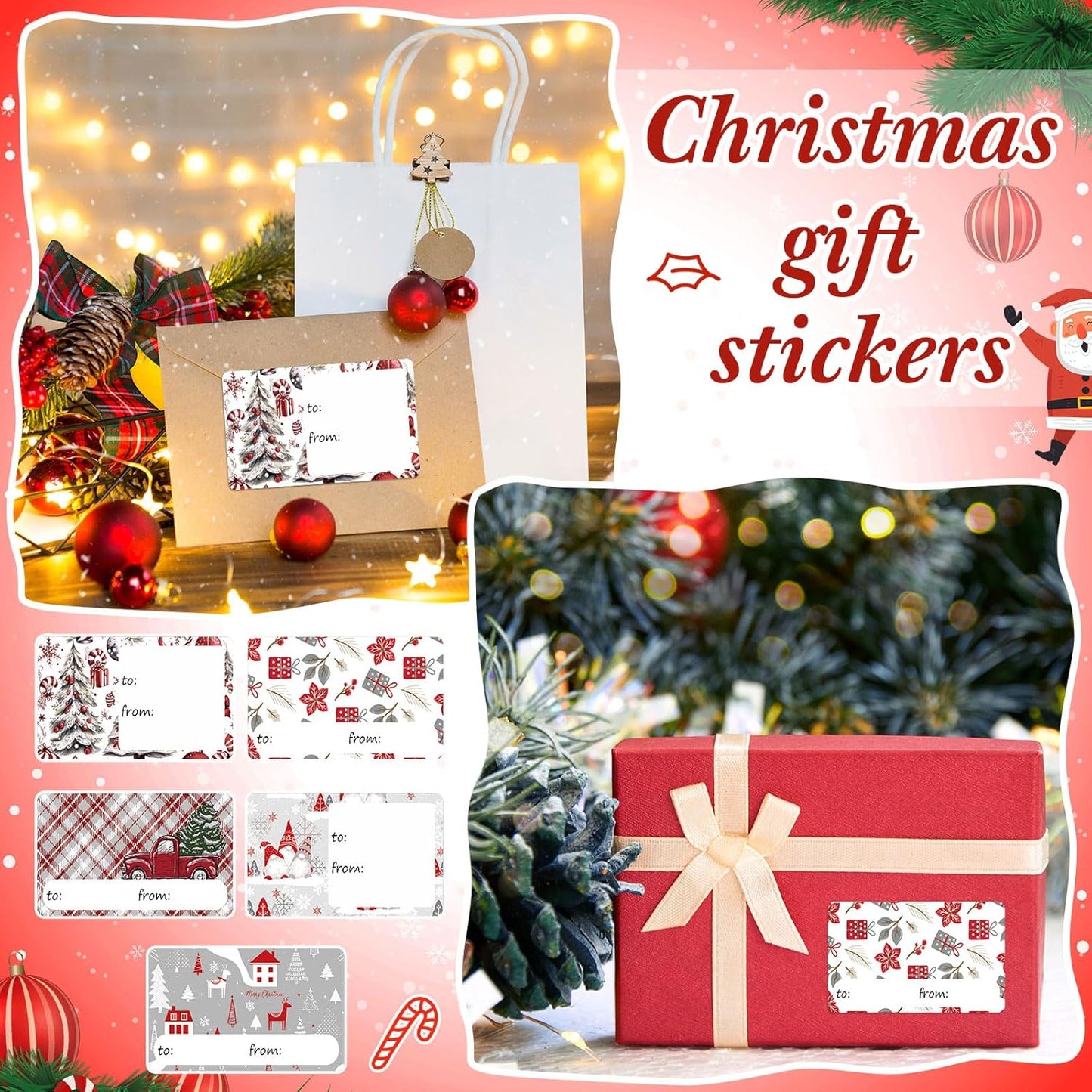 Outus 500 Pieces Christmas Tags Self Adhesive Gift Tags for Xmas Presents Christmas Name Labels Stickers for Wrapping Paper Festival Birthday Holiday Decor(Country Style,2.76 x 1.57 Inch)