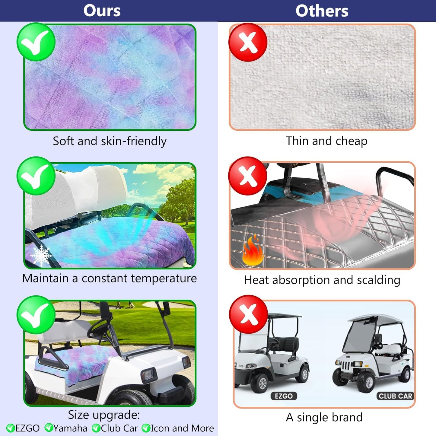 YOKYHOM Golf Cart Seat Covers, Golf Cart Seat Blanket, Bright and Unique Colors, Soft and Comfortable, Suitable for EZGO, Yamaha, Club Car and Other Two-Seat Golf Carts, 51" x 30", Blue Purple