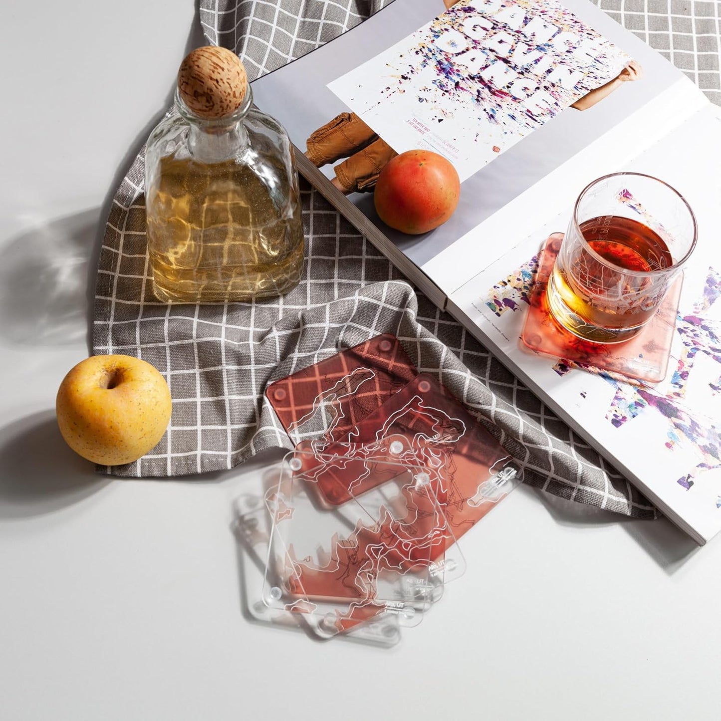 Alta, Utah 3D Contour Map Glass Drink Coasters of Mountains, Ski Resort, Set of 6 with Holder, Housewarming Birthday Gifts, Home Décor