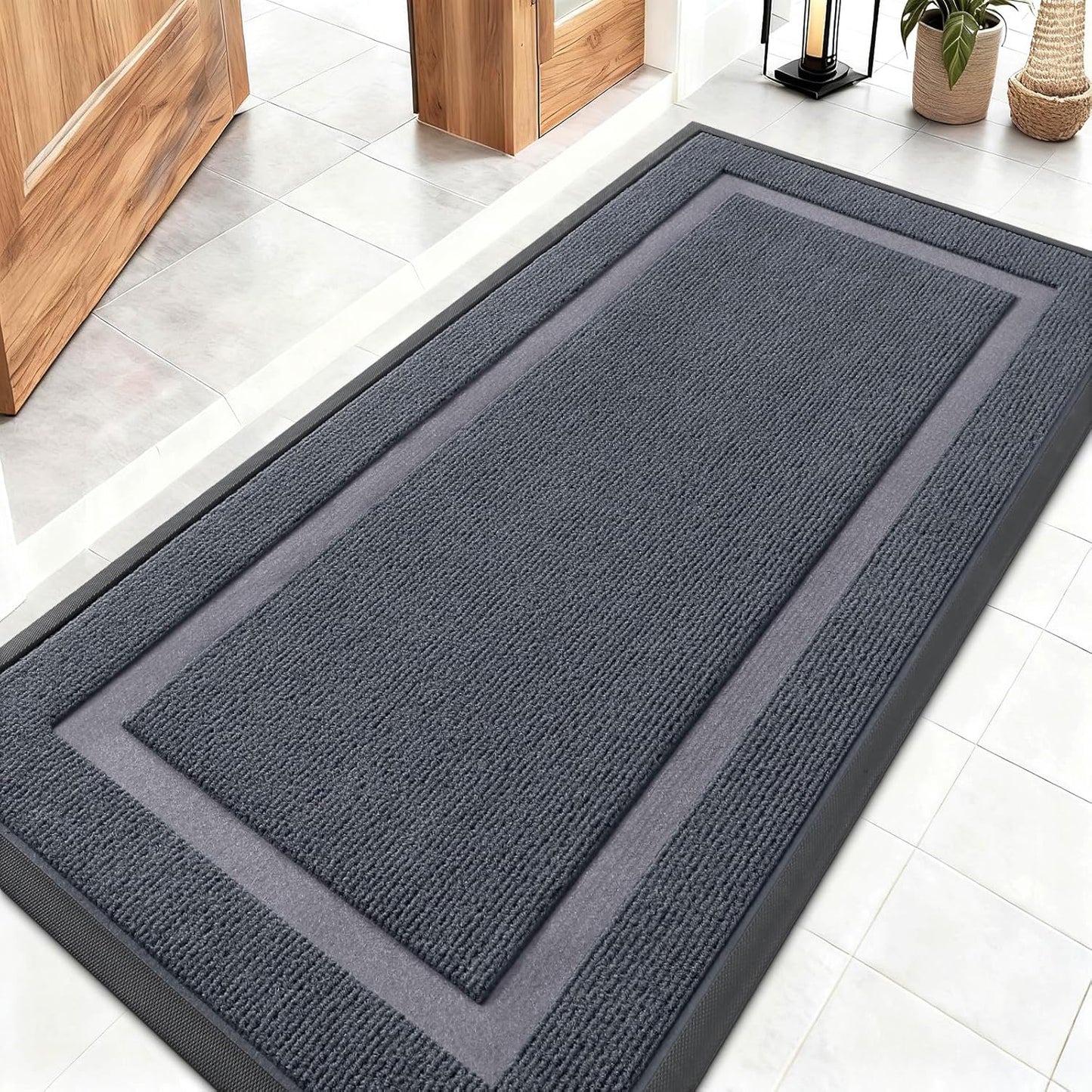 OLANLY Front Door Mat Indoor Outdoor Entrance, Waterproof All-Season, All-Weather Doormat, Sturdy Natural Rubber, Fade Resistant, Low Profile, Easy Clean Patio Porch Entryway Mat, 47x23, Light Grey