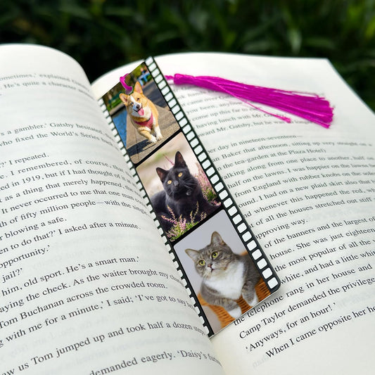 Custom Bookmarks with Tassel and Gift Box Metal Photo Bookmark Personalized with Picture and Text (3 Photos)