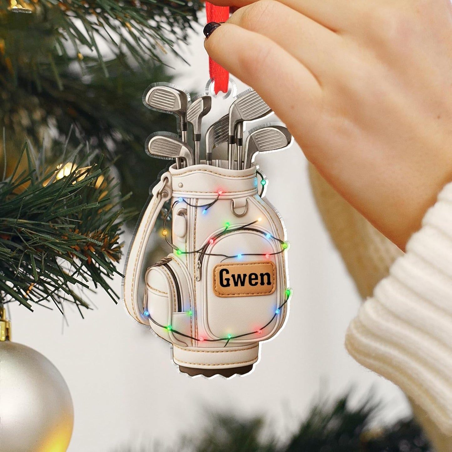 LOVELYPOD Personalized Golf Christmas Ornament, Custom Golfer Bag 2D Acrylic Ornaments,Golf Lover Christmas Tree Decoration, Gift for Golfs Enthusiasts, Golfer Holiday Keepsake 02