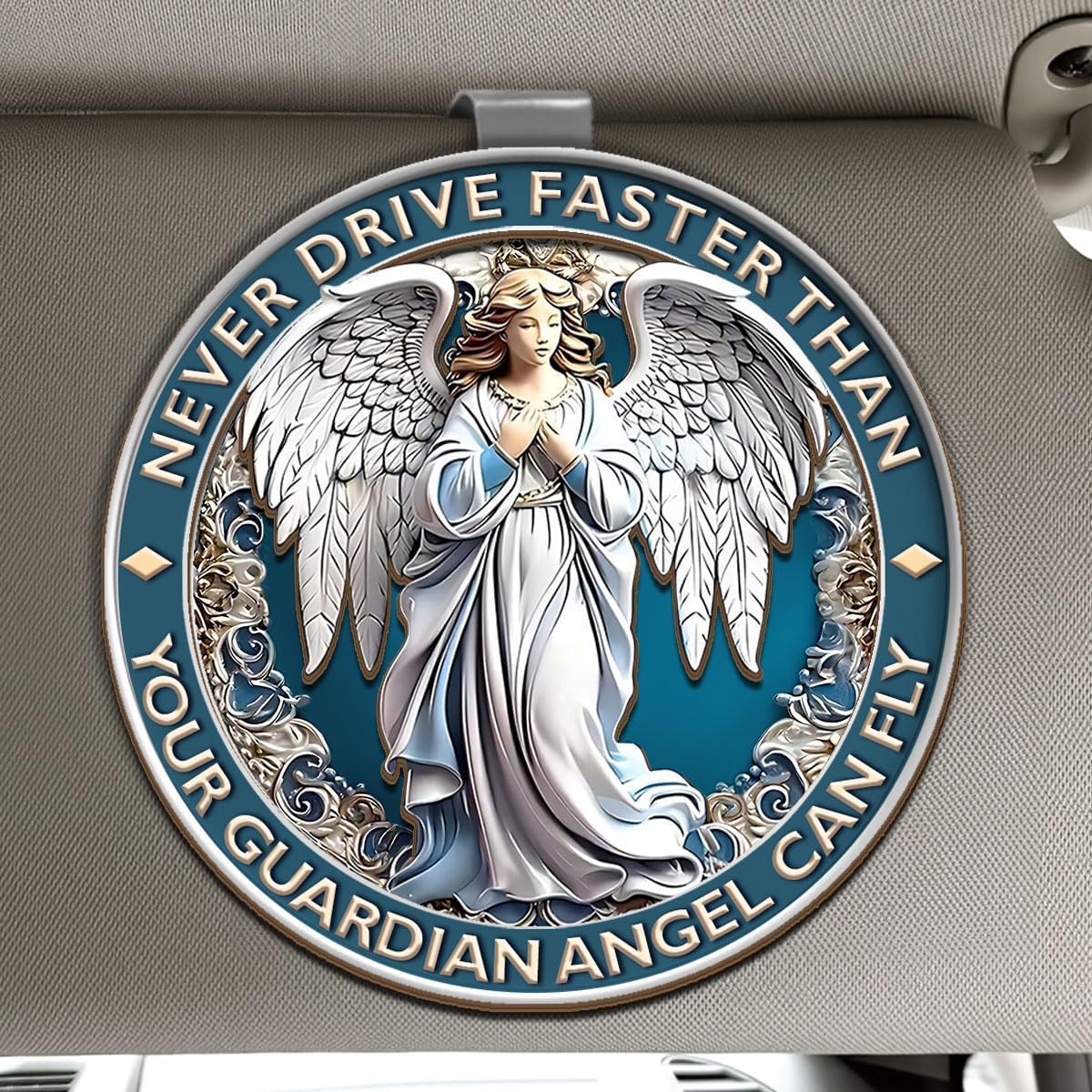 Jesuspirit Personalized Car Visor Clip – Guardian Angel Visor Clip, Our Lady of Guadalupe, Christian Car Accessories, New Driver & Religious Gifts (Never Drive Faster Than Your Guardian Angel)