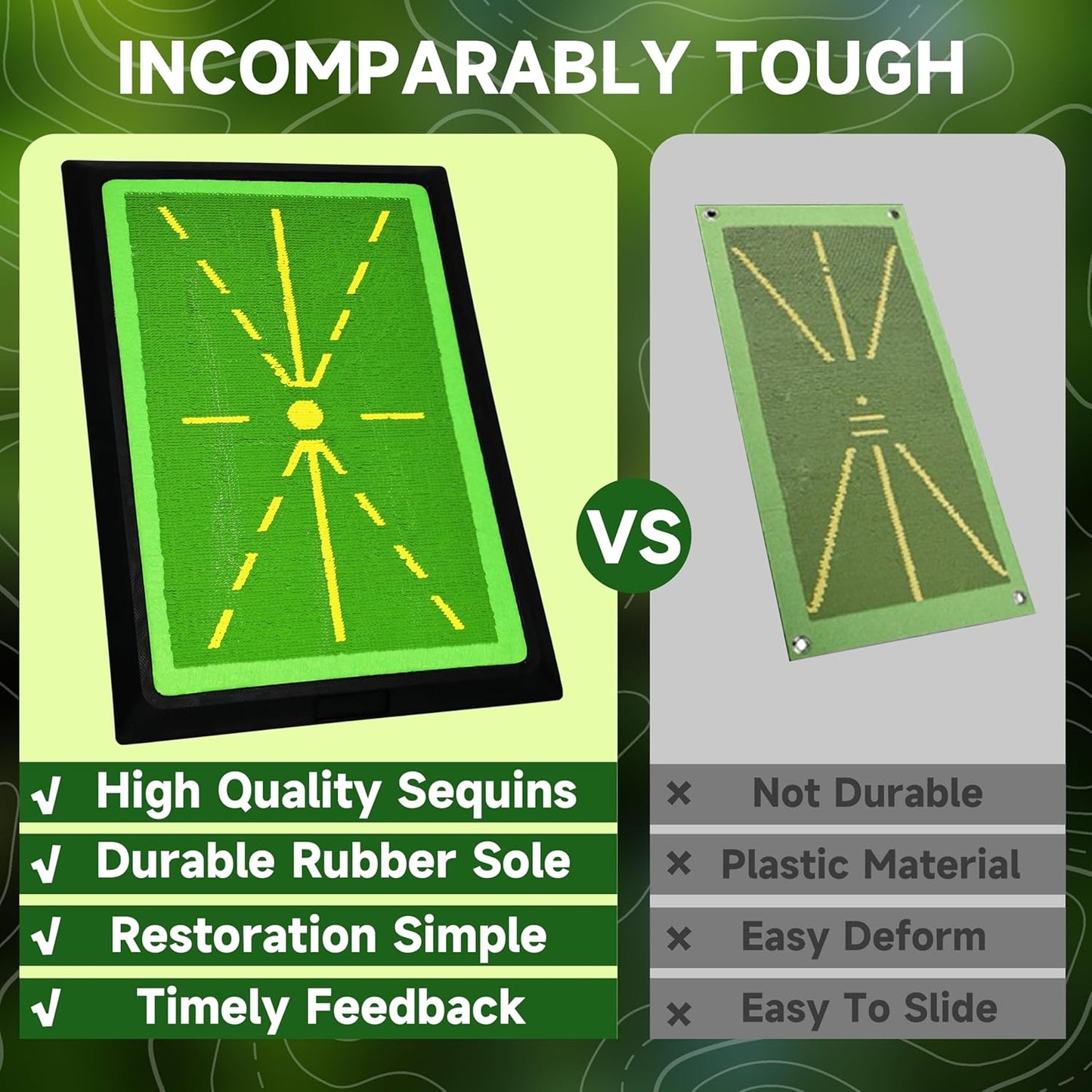 Golf Swing Training Mat, 17"x12", Green, Sequins (Plastic) and Rubber, Portable, Practice Mat