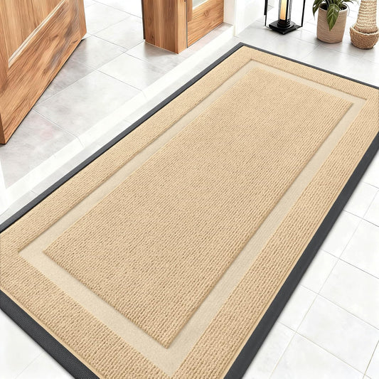 OLANLY Front Door Mat Indoor Outdoor Entrance, Waterproof All-Season, All-Weather Doormat, Sturdy Natural Rubber, Fade Resistant, Low Profile, Easy Clean Patio Porch Entryway Mat, 47x23, Beige