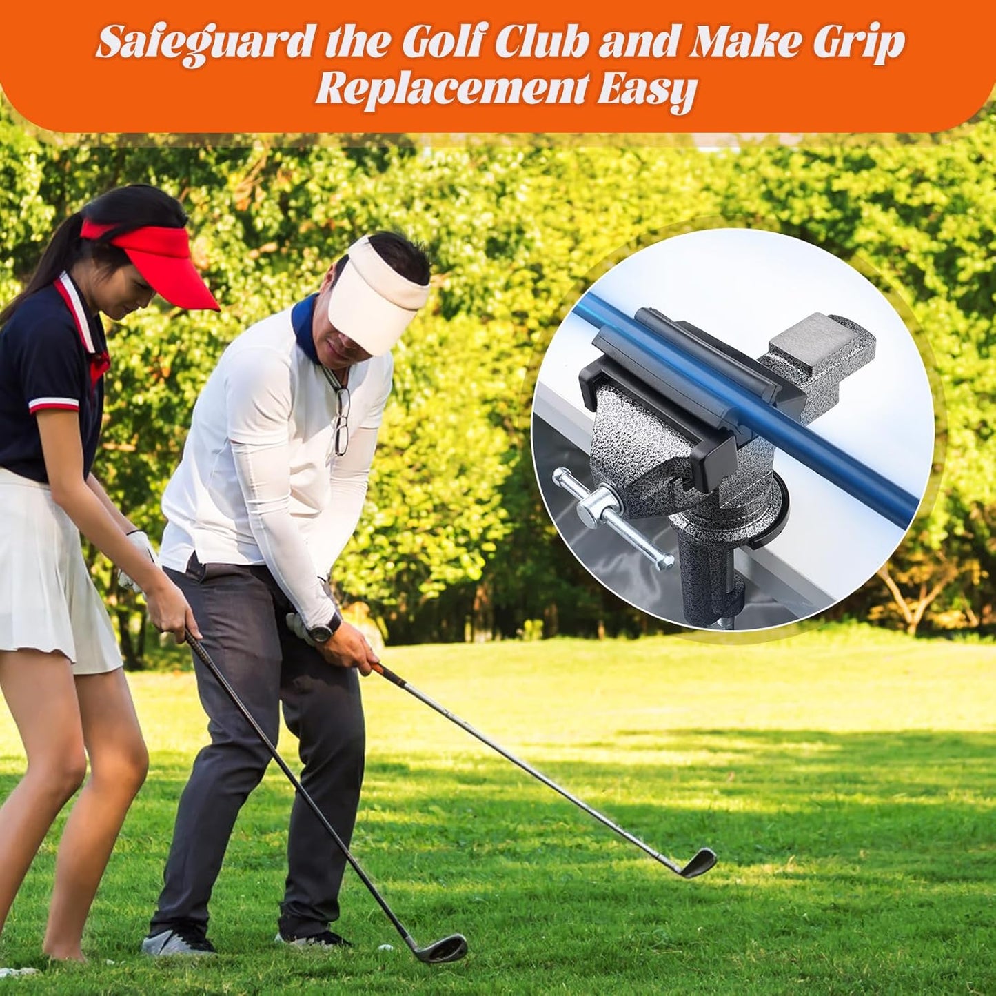 Golf Club Grip Vise Clamp Kit, 360° Swivel Portable Table Vise,Inlcudes 20 Double-Sided Tapes (2"x 10"),Rubber Sleeve, Hook Cutter,Glove,Tape Stripper Remover Tool