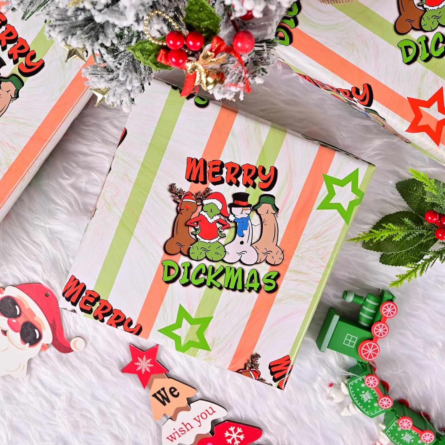 Dtiafu Funny Christmas Wrapping Paper Unique Dxxkmas Gift Wrap Paper Bulk Folded Flat Rude Shape for Women Men Adult Husband Wife Holiday Birthday (6 Pack)