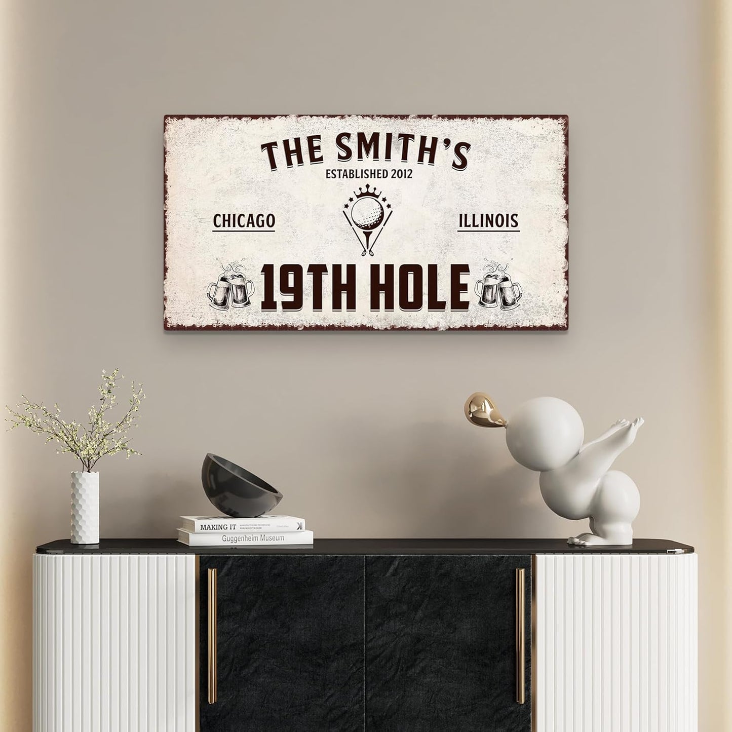 Golf Sign, 19th Hole, Retro Wall Art, Golf Wall Decor, Personalized Vintage Golf Sign for Man Cave Bar, Golfing Room, Golf Decor for Men Husband Boyfriend Dad (Golf Art with a Golf Ball)