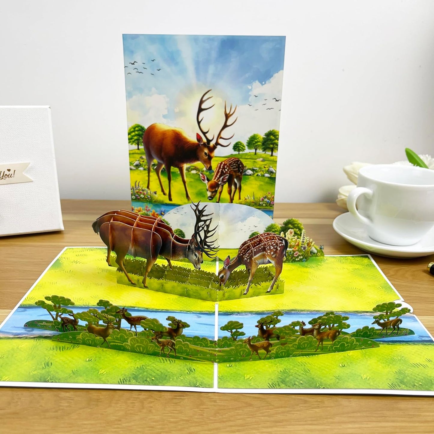 3D Deer Popup Card - Handmade Wildlife Paper Art for Birthday, Anniversary, Christmas, Mother's Father’s Day - Unique Gift for Him, Her, Dad, Son, Husband, Hunter, Deer Lover