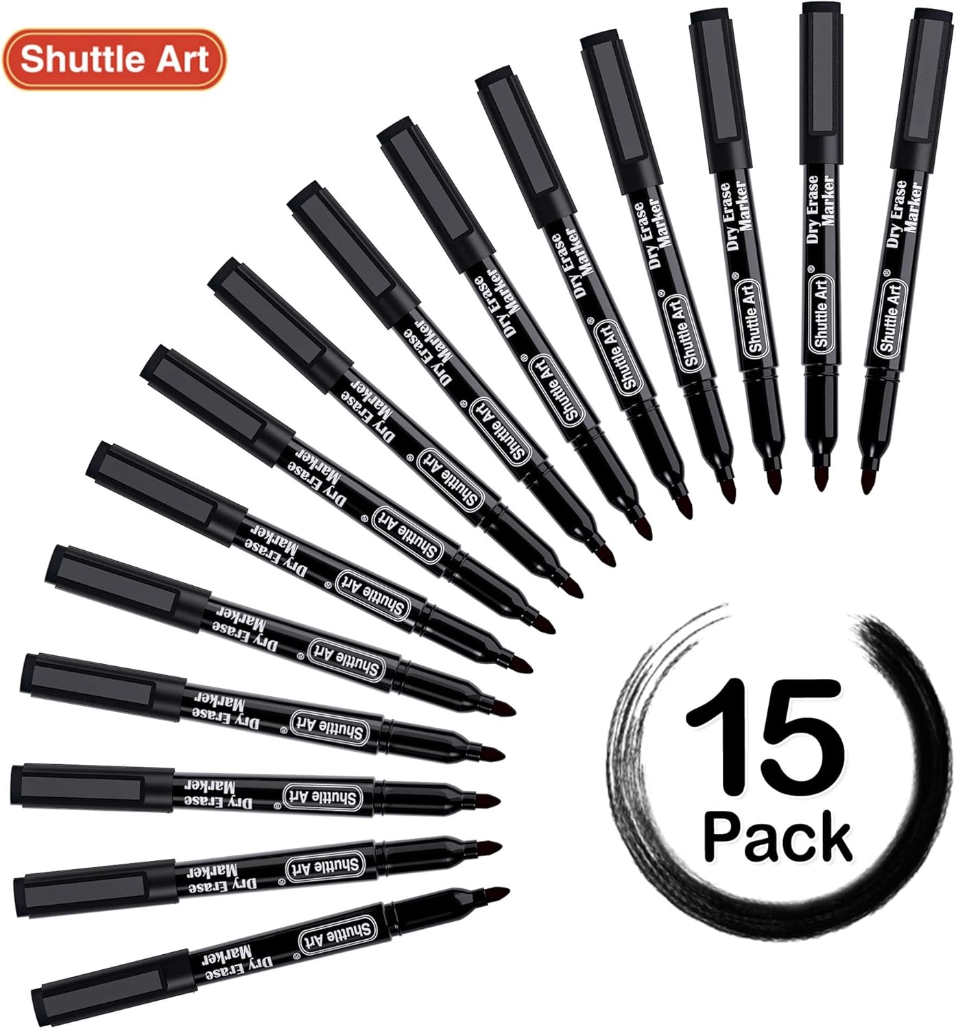 Shuttle Art Dry Erase Markers, 15 Pack Black Magnetic Whiteboard Markers with Erase,Fine Point Dry Erase Markers Perfect For Writing on Whiteboards, Dry-Erase Boards,Mirrors for School Office
