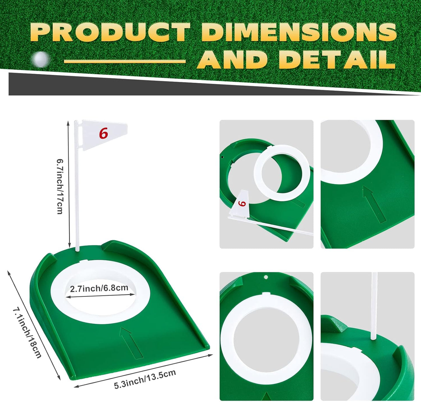 Sotiff 9 Pack Golf Putting Cup and Flag Plastic Golf Hole Training Aids Training Putters for Indoor Outdoor Men Women Office Backyard Garage Accessories