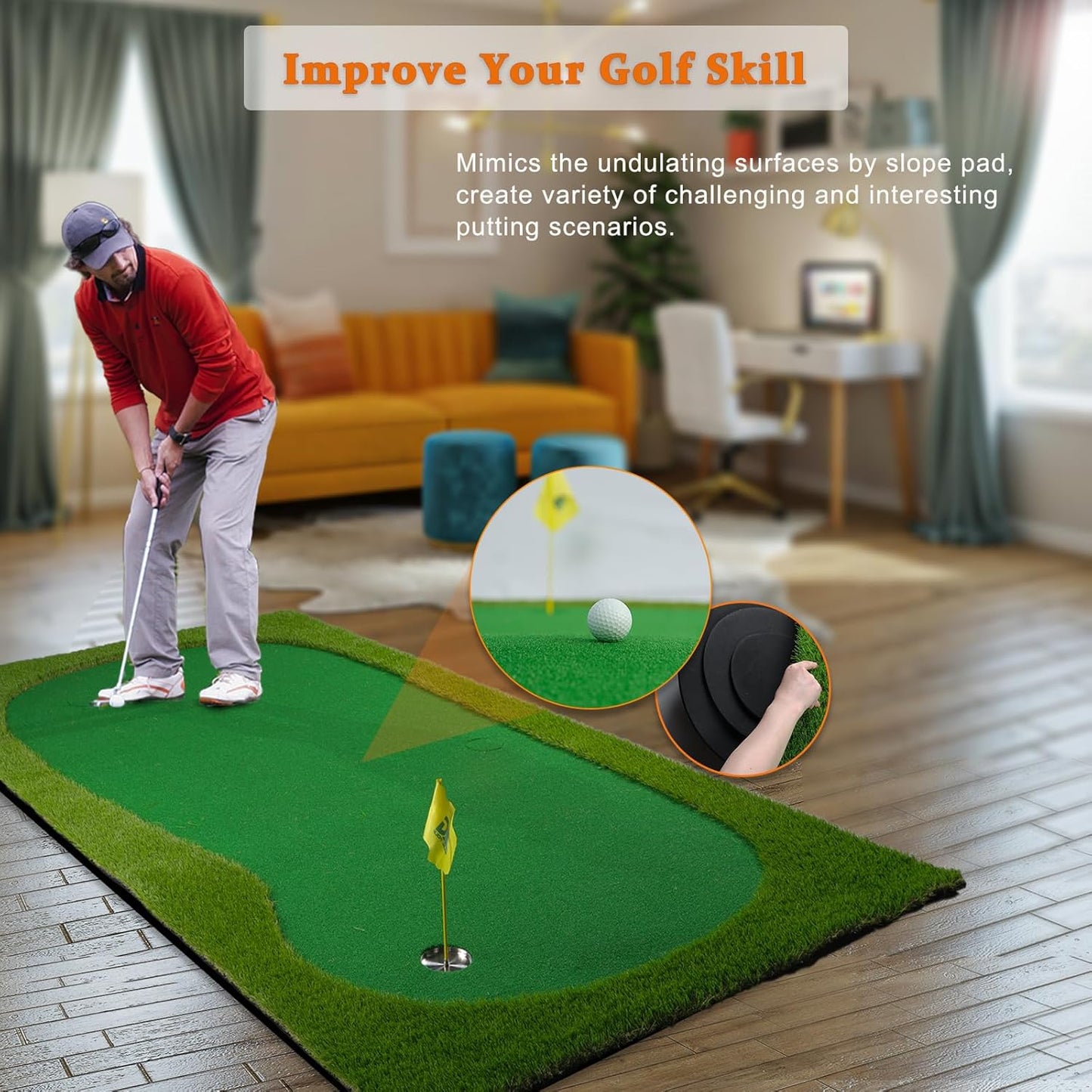 Golf Putting Green Large Golf Mat Practice Indoor Outdoor - 5 x 10 ft Pro Putting Trainer Game for Home Backyard Office