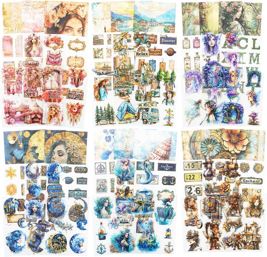 Pre-Cut Retro Stickers and Papers Set, 150 Pcs Vintage Ephemera for Scrapbooking, Journaling, DIY Crafting, and Art Supplies