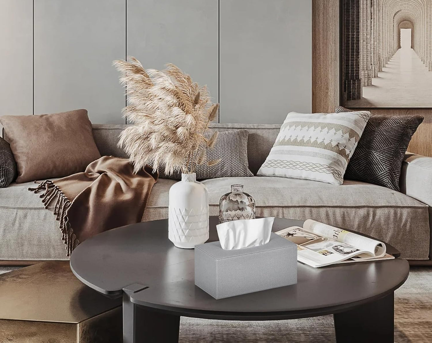 Tissue Box Cover Rectangular Tissue Box Holder for Bathroom (Grey)