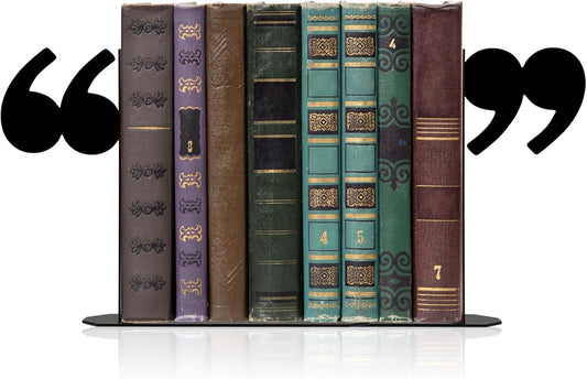 Cute Quotation Mark Metal Bookends – Novelty Decorative Shelf Organizers for Books | Unique Teacher Gifts & Librarian Gifts, Bookish Decor for Shelves, Desks, Kids’ Rooms