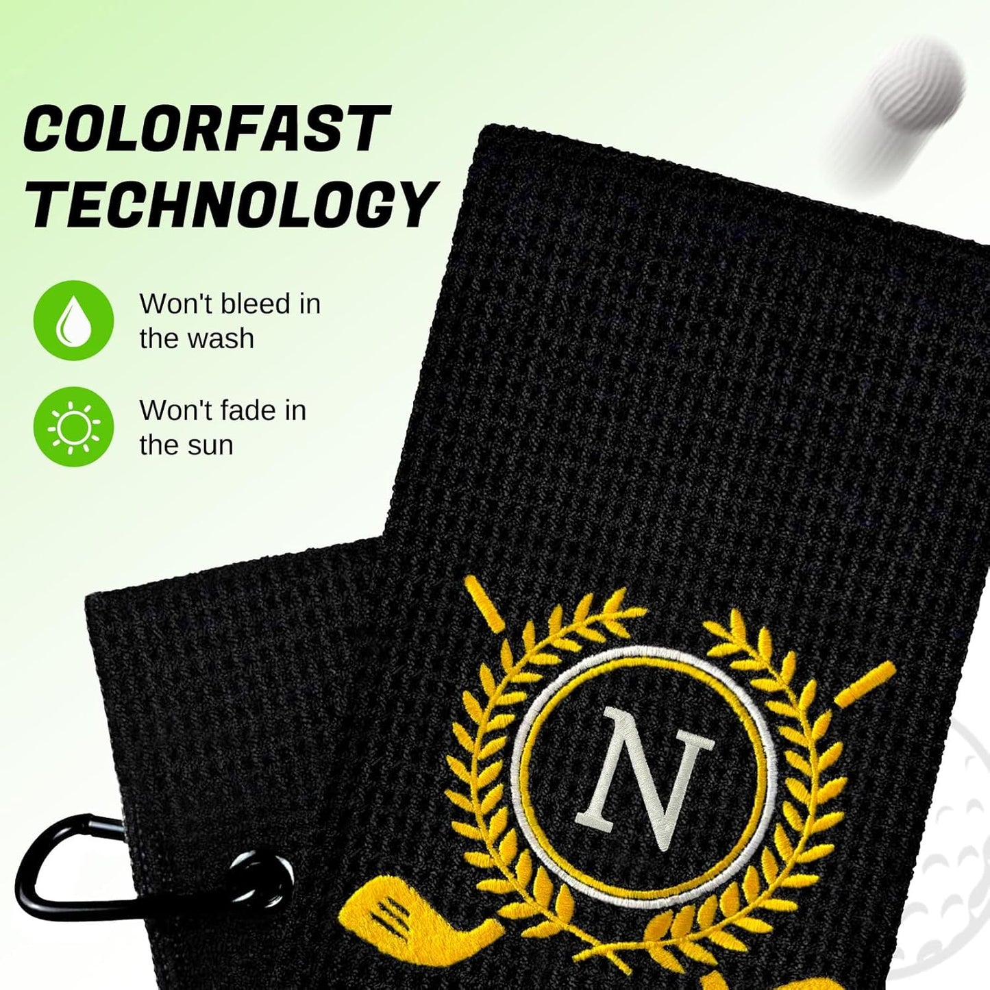 Personalized Golf Towels for Golf Bags - Microfiber Monogrammed Golf Towels for Men/Women, Retractable Brush Tool Kit with Club Groove Cleaner, Custom Golf Accessories for Golfers (Initial N)